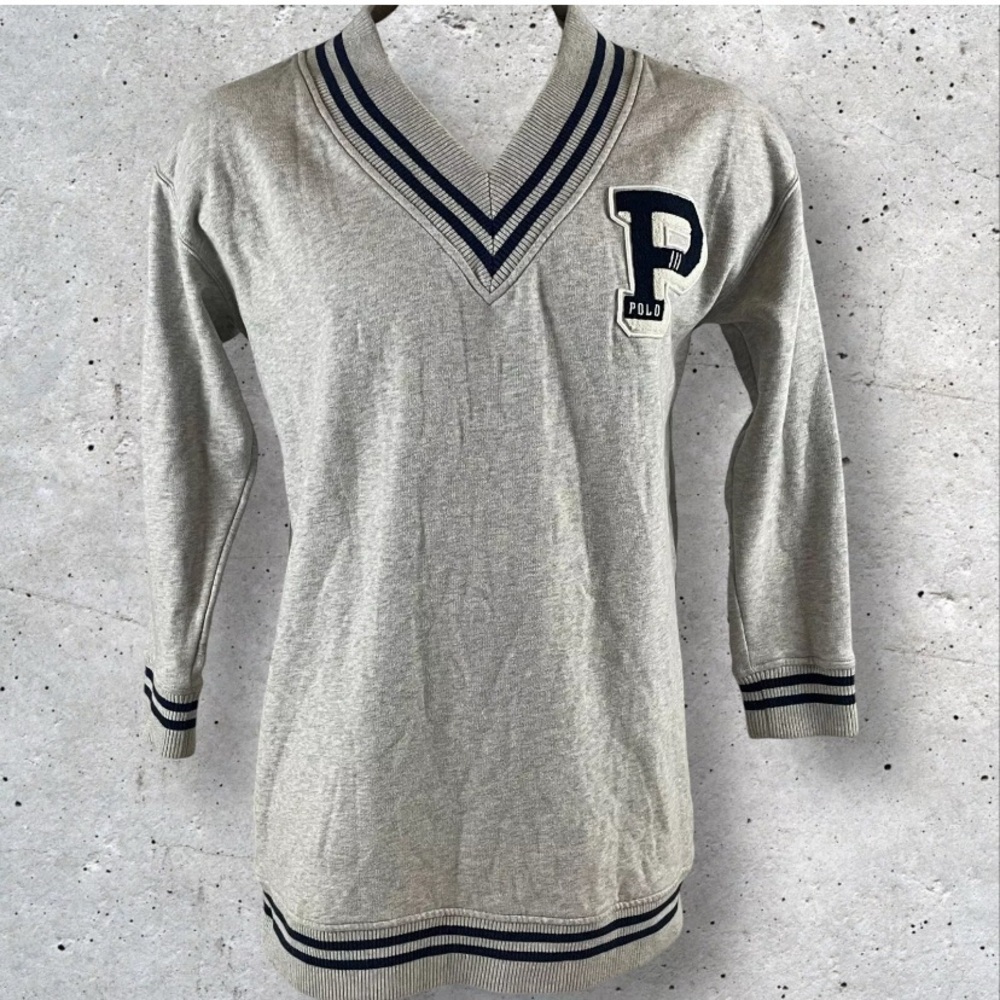 Polo Ralph Lauren Sweatshirt Dress Fleece Grey Varsity Letterman
